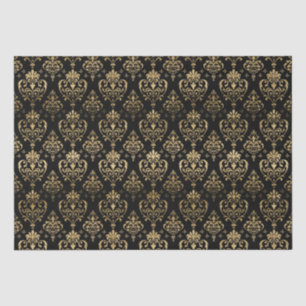 Elegant Black and Gold Hearts Valentine's Damask Tissue Paper