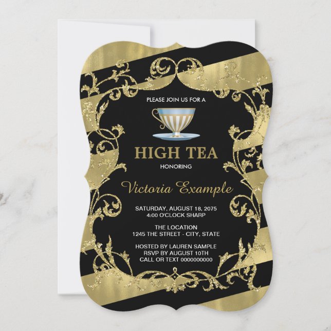 Elegant Black and Gold High Tea Party Invitation (Front)