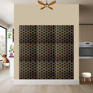 Elegant Black and Gold Honeycomb Hexagon Pattern Tile