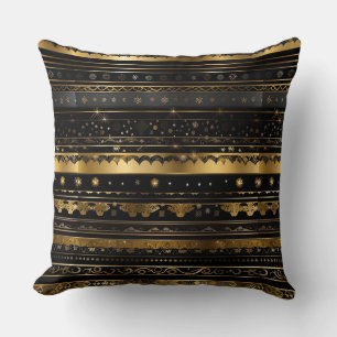 Elegant Black And Gold Horizontal Striped Cushion