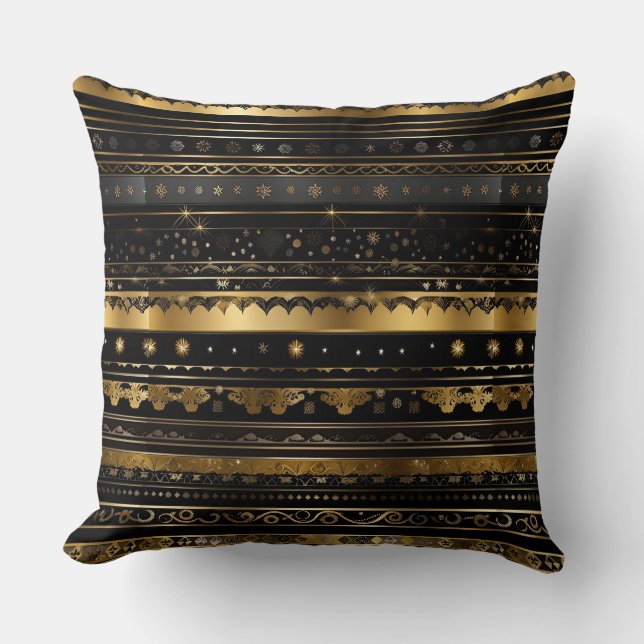 Elegant Black And Gold Horizontal Striped Cushion (Front)