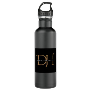 Elegant Black and Gold Initials Monogram Modern 710 Ml Water Bottle