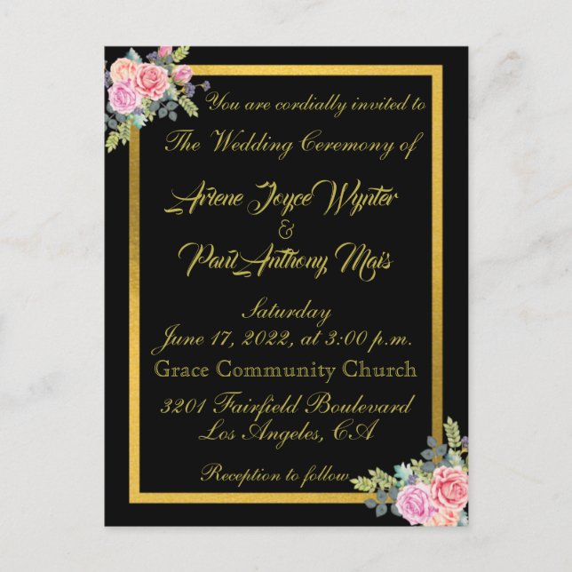 Elegant Black and Gold Invitation Postcard (Front)