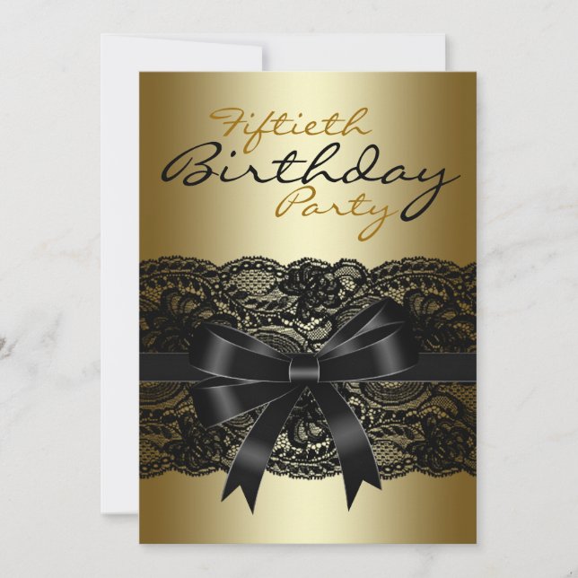 Elegant Black and Gold Lace Birthday Party Invitation (Front)