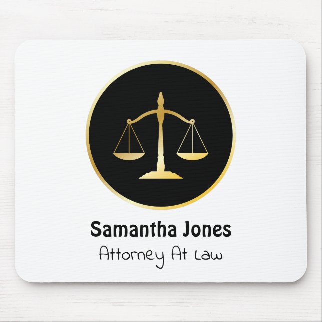 Elegant Black and Gold Lawyer Scale Of Justice Mouse Mat (Front)