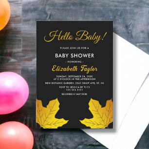 Elegant Black And Gold Leaves Fall Baby Shower Invitation