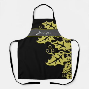 Elegant Black and Gold Leaves Personalised Apron