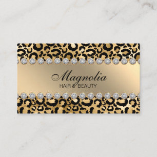Elegant Black and Gold Leopard Hair Salon Business Card