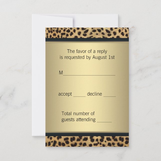 Elegant Black and Gold Leopard RSVP Card (Front)