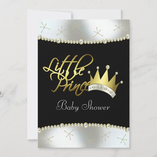 Elegant Black and Gold Little Prince Baby Shower Invitation (Front)