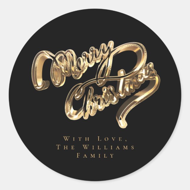 Elegant Black and Gold Look Merry Christmas Classic Round Sticker (Front)