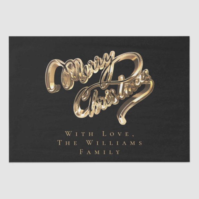 Elegant Black and Gold Look Script Merry Christmas Tissue Paper (Front)