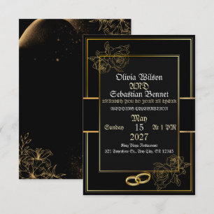 Elegant Black and Gold Luxury Floral Wedding RSVP Card