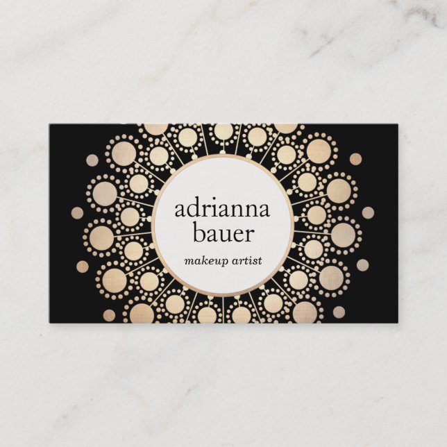 Elegant Black and Gold Mandala Beauty Salon Business Card (Front)