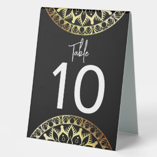 Elegant Black and Gold Mandala Table Number