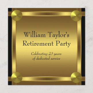 Elegant Black and Gold Mans Retirement Party Invitation