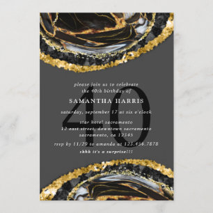 Elegant Black And  Gold Marble 40th Birthday Party Invitation