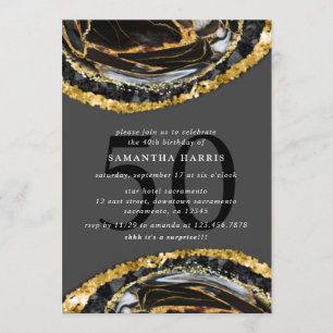 Elegant Black And  Gold Marble 50th Birthday Party Invitation