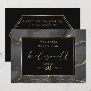 Elegant Black and Gold Marble Be My Bridesmaid Invitation