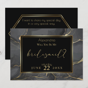 Elegant Black and Gold Marble Be My Bridesmaid Invitation