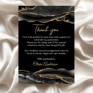 Elegant Black and Gold Marble Graduation Thank you Card