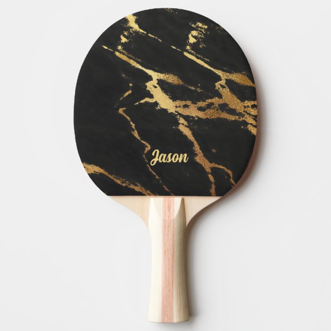 Elegant Black and Gold Marble Look Ping Pong Paddle (Front)
