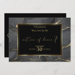 Elegant Black and Gold Marble Matron of Honour Invitation
