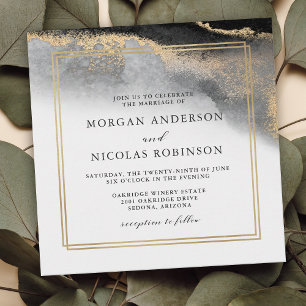 Elegant Black and Gold Marble Opulence Wedding Invitation