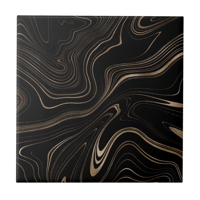 Elegant Black And Gold Marble Pattern Aestetic Tile (Front)