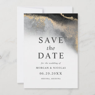 Elegant Black and Gold Marble Photo Save the Date