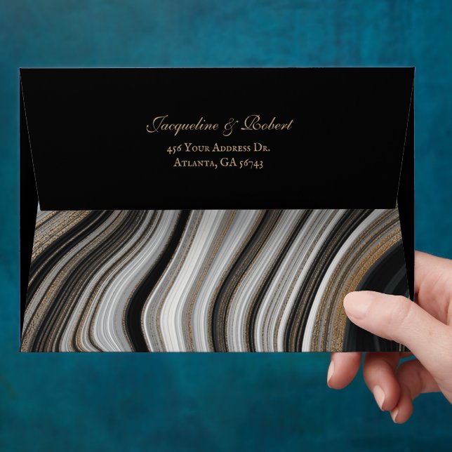 Elegant Black and Gold Marble Wedding Envelope (Hand)