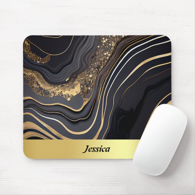 Elegant Black and Gold Marbled Mouse Mat (With Mouse)