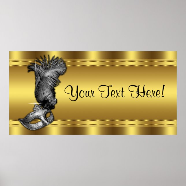 Elegant Black and Gold Masquerade Party Banner Poster (Front)