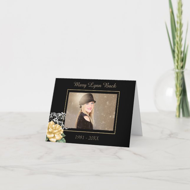 Elegant Black and Gold Memorial Thank You Card (Front)