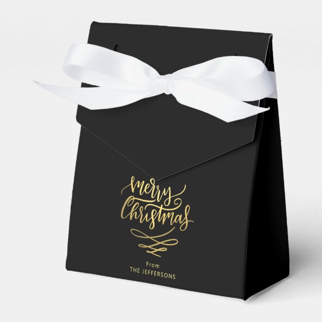 Elegant Black And Gold Merry Christmas Script Favour Box (Front Side)