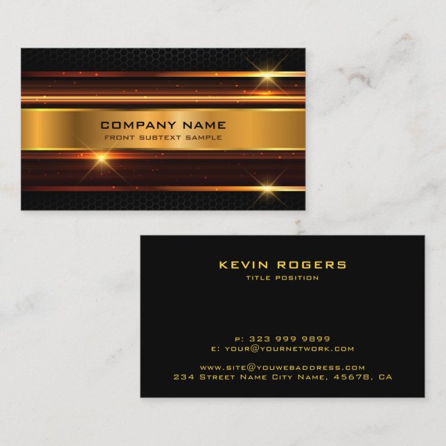 Elegant black and gold metallic geometric design business card (Front/Back)
