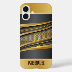 Elegant Black and Gold Metallic Mesh Design iPhone 16 Plus Case