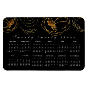 Elegant Black and gold minimalist 2023 Calendar  Magnet