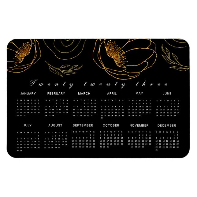 Elegant Black and gold minimalist 2023 Calendar  Magnet (Horizontal)
