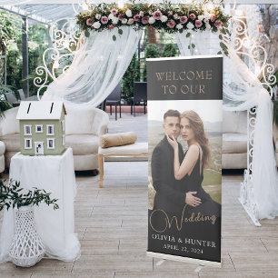 Elegant Black and Gold Minimalist Wedding Photo Retractable Banner