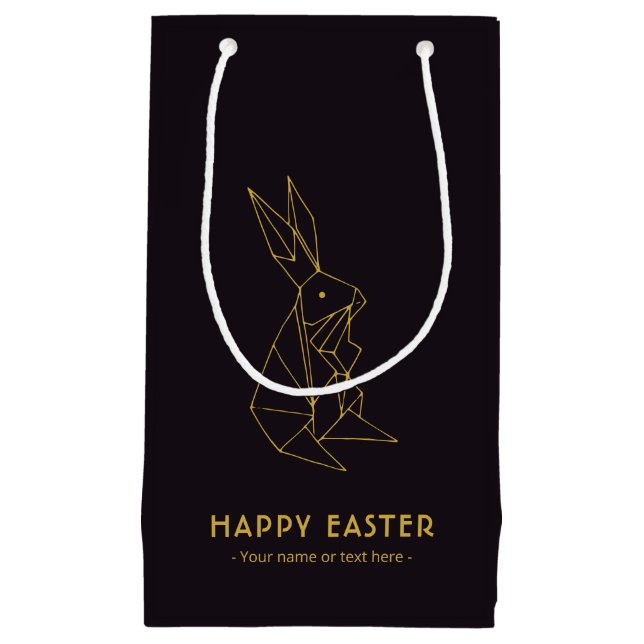Elegant Black and Gold Minimalistic Easter Bunny Small Gift Bag (Front)
