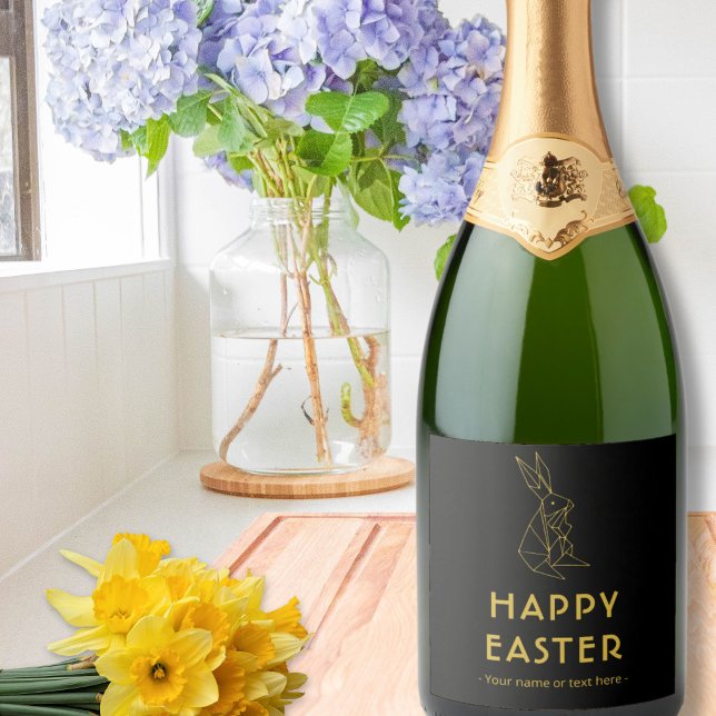 Elegant Black and Gold Minimalistic Easter Sparkling Wine Label (Creator Uploaded)