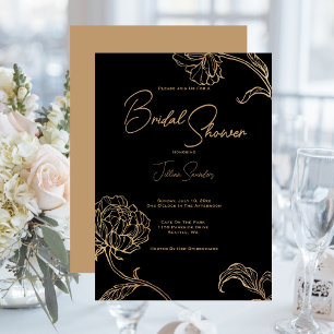 Elegant Black and Gold, Modern Bridal Shower Invitation