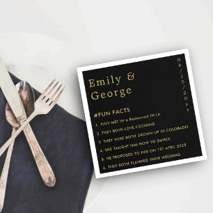 Elegant Black And Gold Modern Fun Facts Wedding Napkin