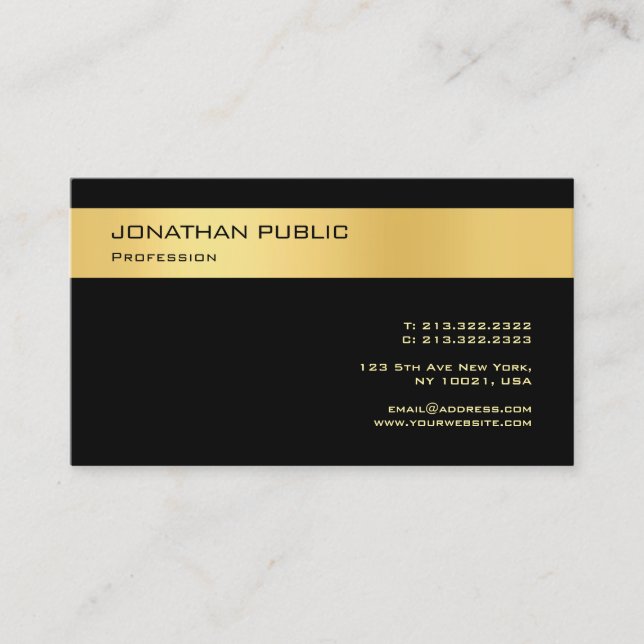 Elegant Black And Gold Modern Minimalist Template Business Card (Front)
