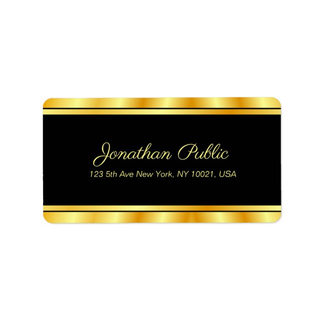 Elegant Black And Gold Modern Template Handwritten Label (Front)