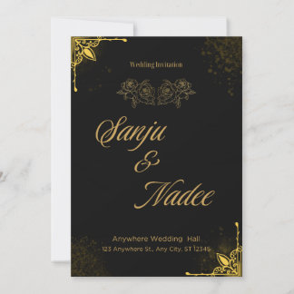 Elegant Black and Gold Modern Wedding Invitation