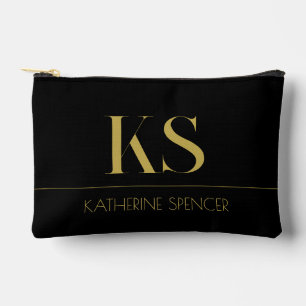 Elegant Black and Gold Monogram Accessory Pouch