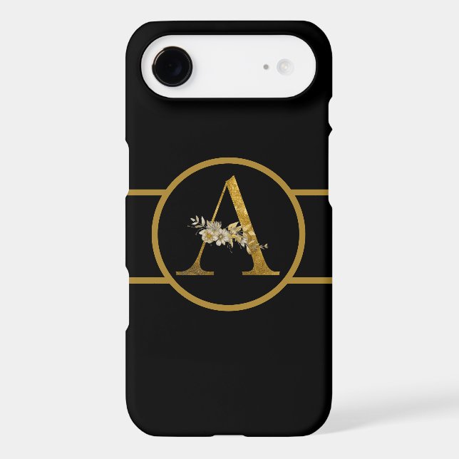 Elegant Black and Gold Monogram Cell (Back)