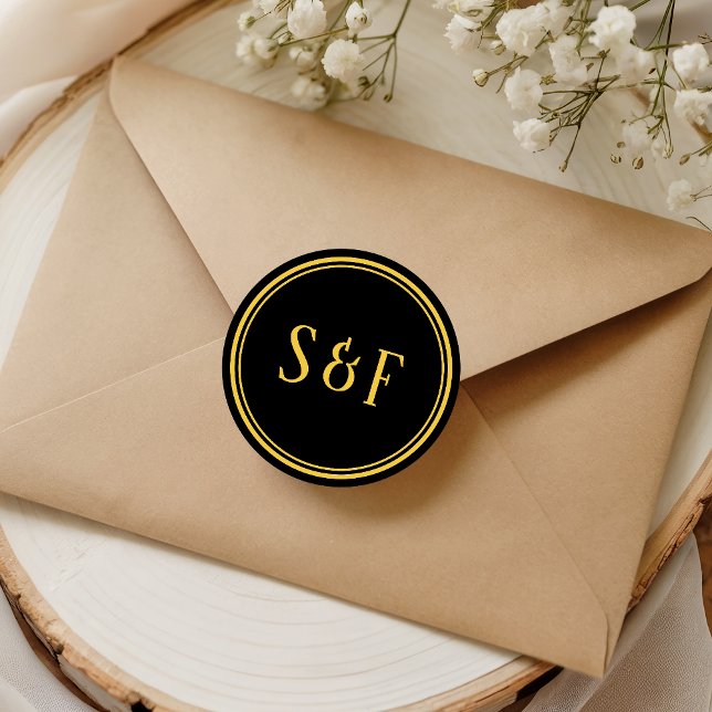 Elegant Black and Gold Monogram Envelope Seal (Creator Uploaded)